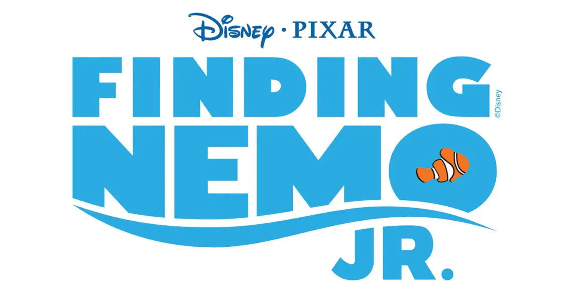 A blue logo for the movie finding nemo jr.