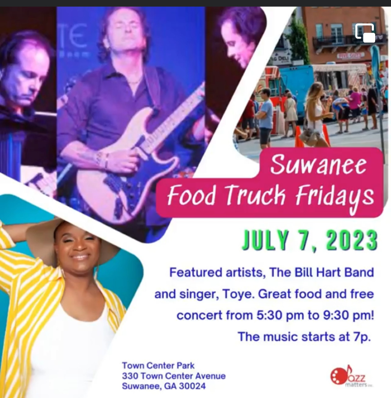 A poster for food truch fridays featuring musicians.