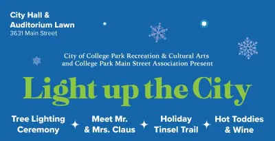 A blue and white poster with the words " light up the city ".