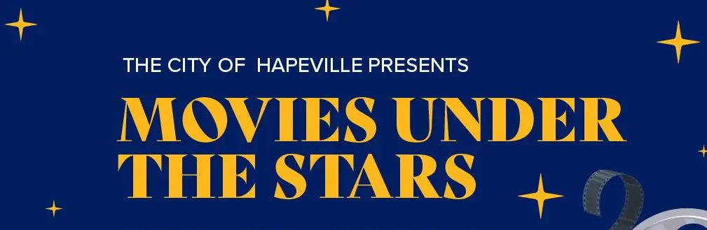 A blue background with yellow lettering and stars.