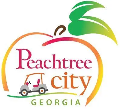 A peach with the words peachtree city georgia written underneath it.
