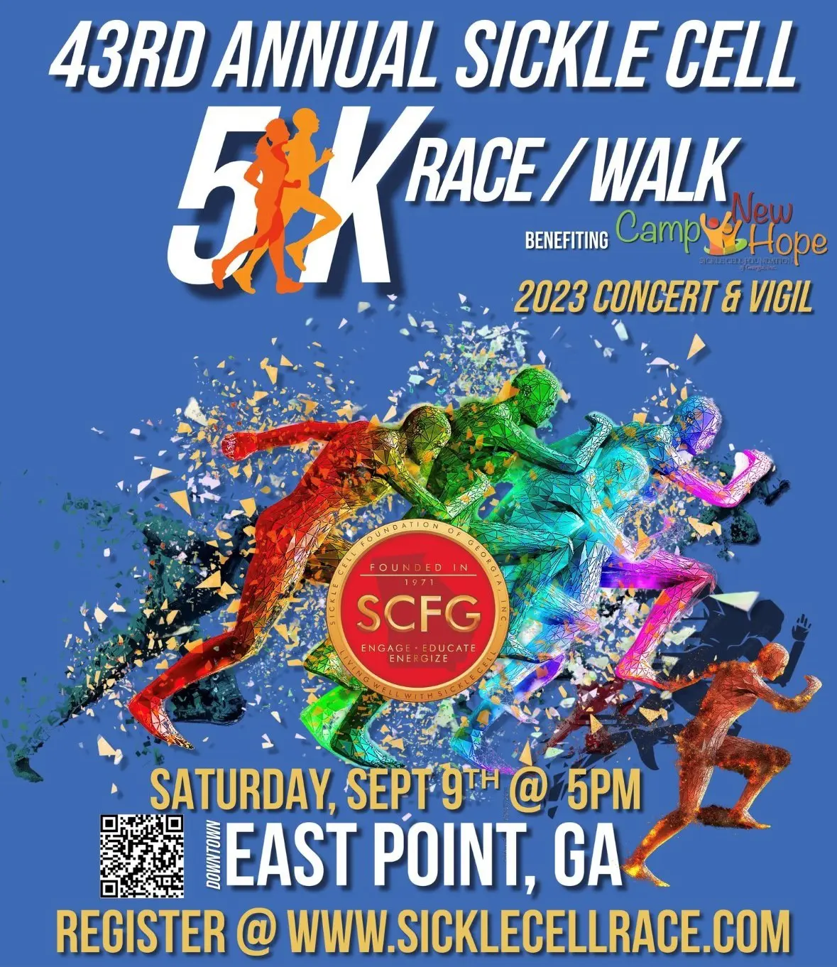 A poster of the 4 0 th annual sickle cell 5 k race / walk.