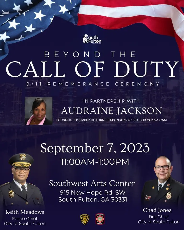 A poster with two people and the date of event.