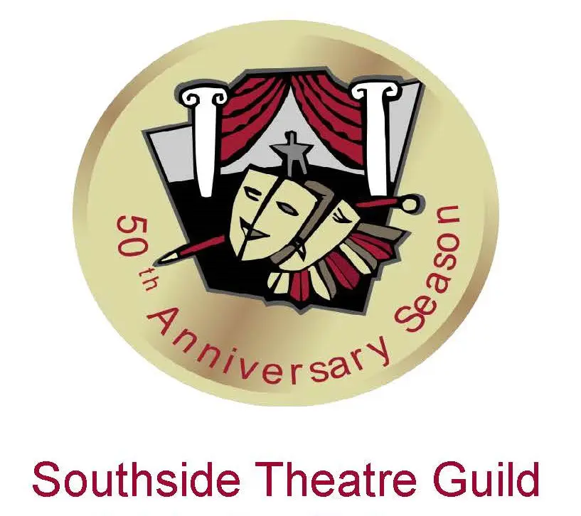 A gold and red logo for the southside theatre guild.