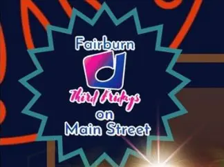 A close up of the logo for fairburn dj