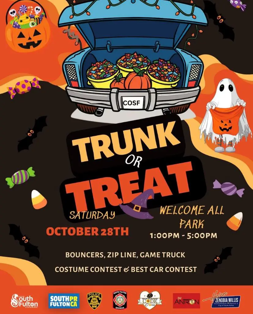 A trunk or treat poster with an open trunk.