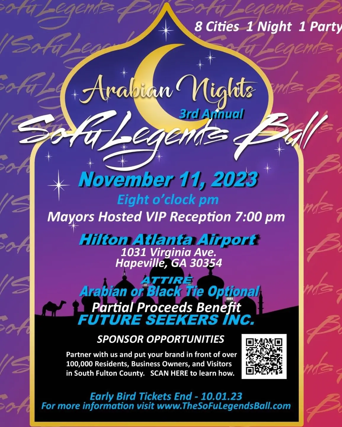 A poster for the arabian nights soku legends ball.