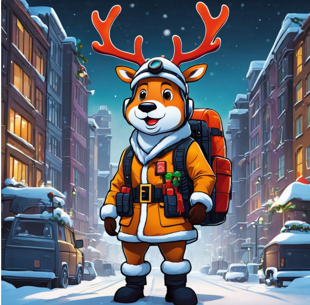 A cartoon of a dog dressed as santa claus