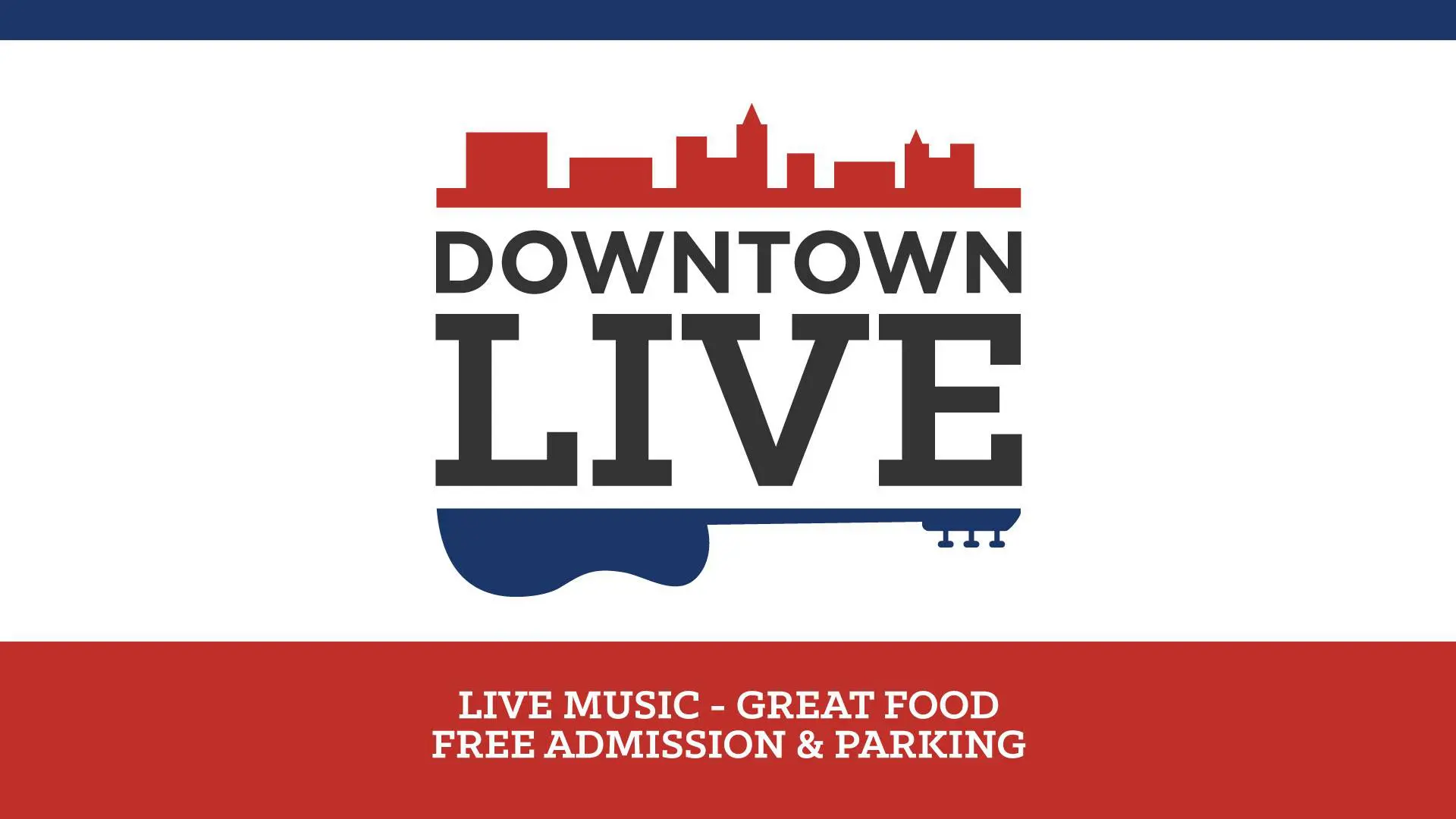A red white and blue logo for downtown live.