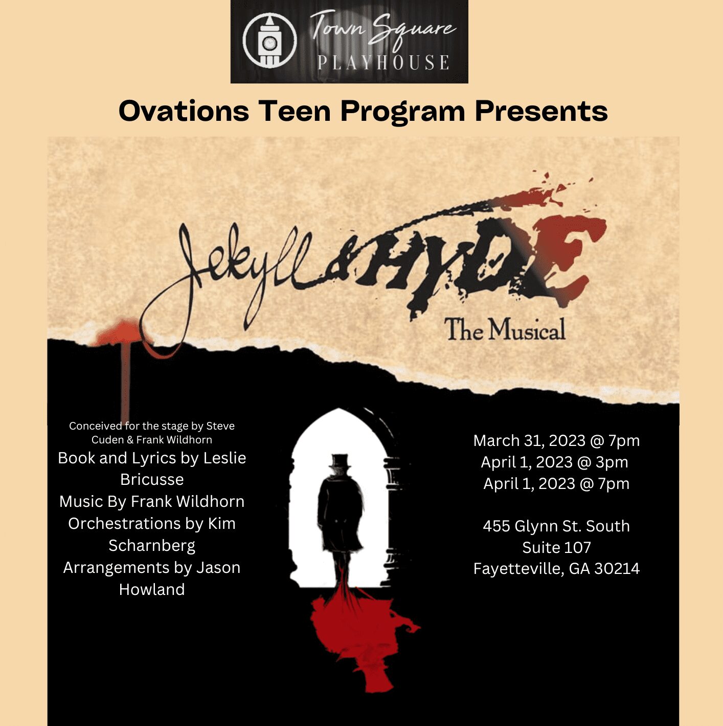 A poster for jekyll & hyde the musical.