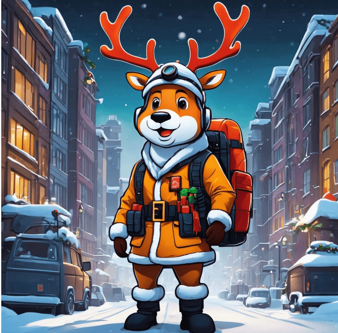 A cartoon of a dog dressed as santa claus