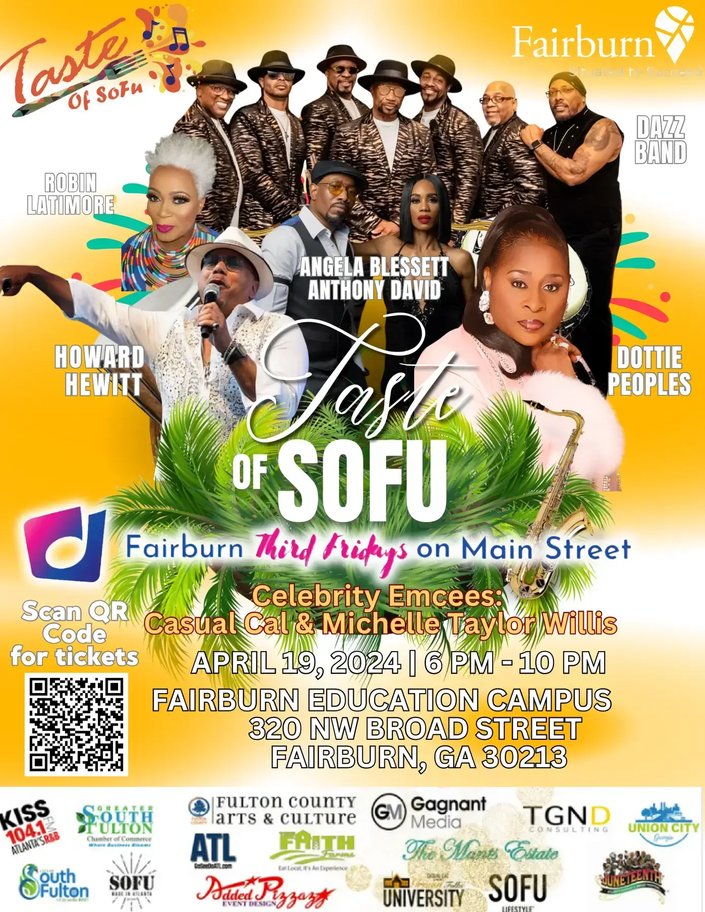 A poster of the event with various people and trees.