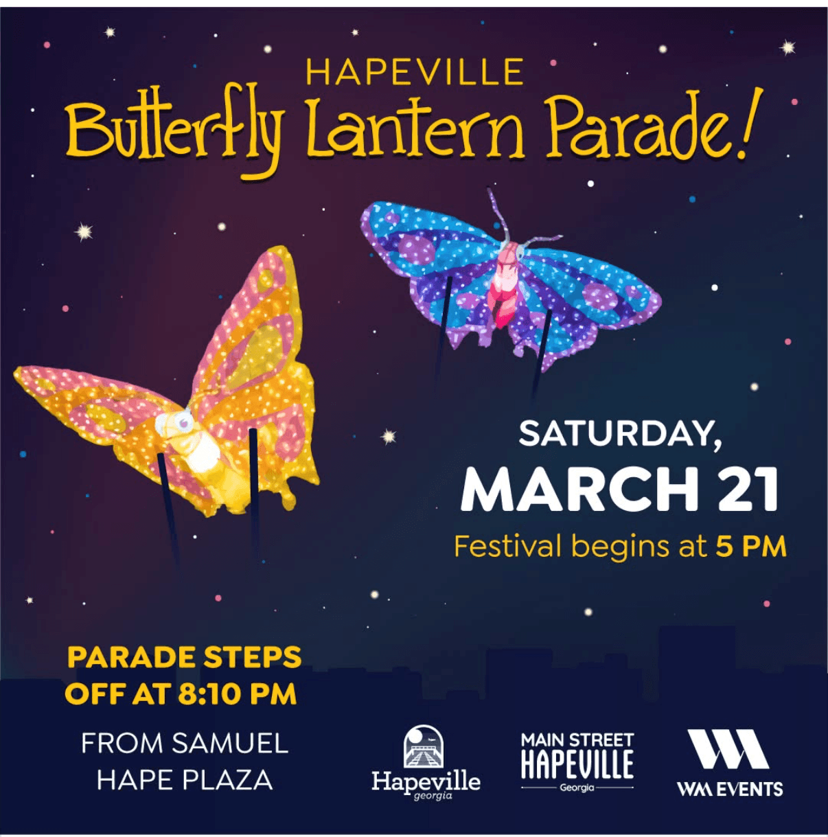 Butterfly lantern parade announcement with event details.