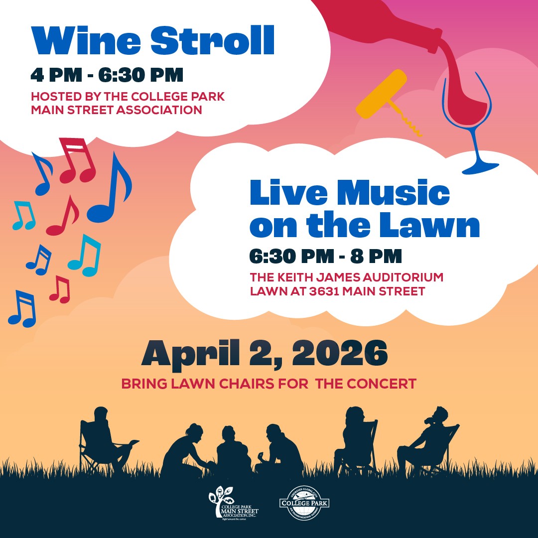 Wine stroll and live music event poster.
